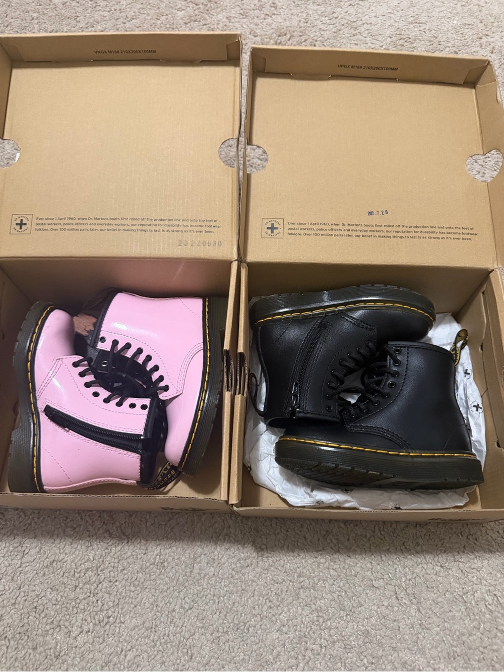 Dr. Martens Kids Pink and Black Leather Lace-Up Boots